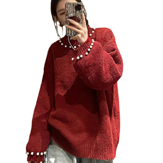 Damen Eleganter Pullover mit Perlendesign und lässigem Schnitt EB