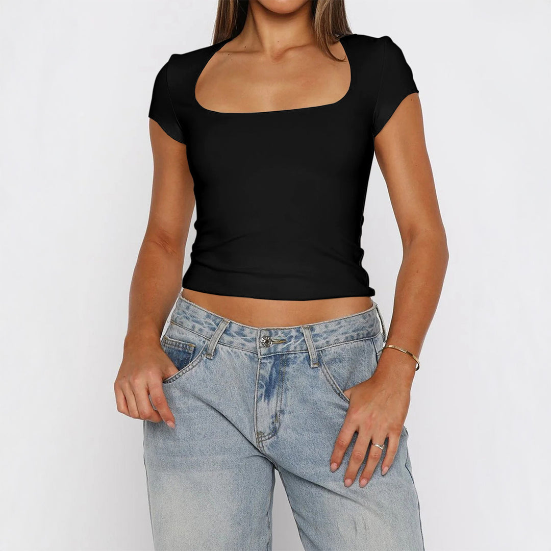 Damen Kurzarm T-Shirt mit quadratischem Ausschnitt EB