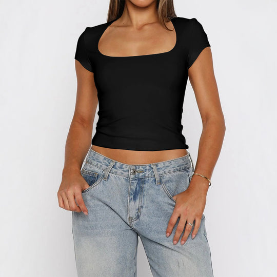 Damen Kurzarm T-Shirt mit quadratischem Ausschnitt EB
