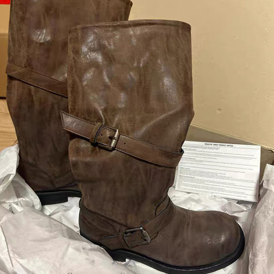 Damen Overknee-Stiefel mit glamourösem Schnallenverschluss EB