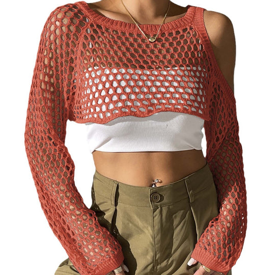 Damen lässiger Netzpullover mit offenen Schultern EB