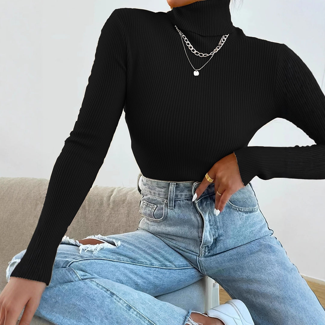 Damen Rollkragenpullover mit modernem Rippdesign EB