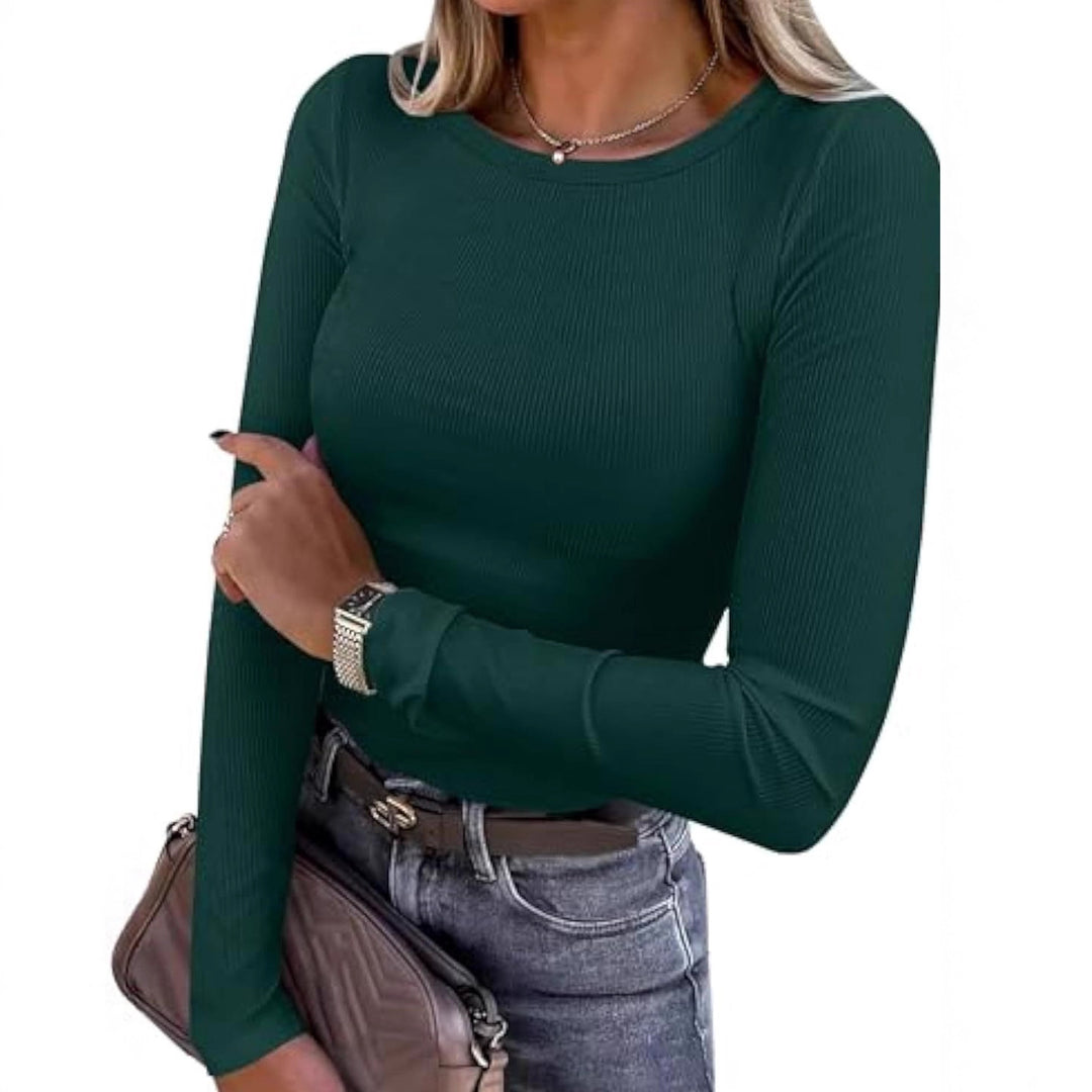 Damen Schmalgeschnittenes Ripp-Longsleeve mit Rundhalsausschnitt und Stretch-Baumwollmix EB