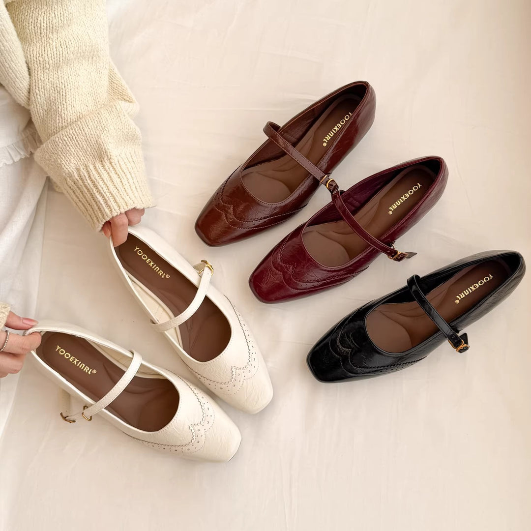 Damen Mary Jane Ballerinas mit elegantem Riemchen und verspieltem Detail EB