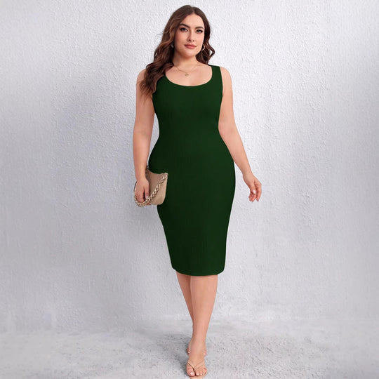 Damen figurbetontes Midi-Kleid mit geschmeidiger Rippstruktur und elegantem Rundhalsausschnitt EB