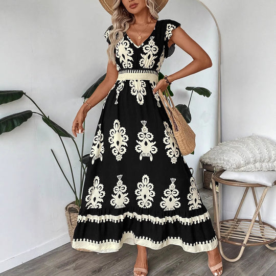 Damen Elegantes Maxikleid mit faszinierendem Musterdruck EB