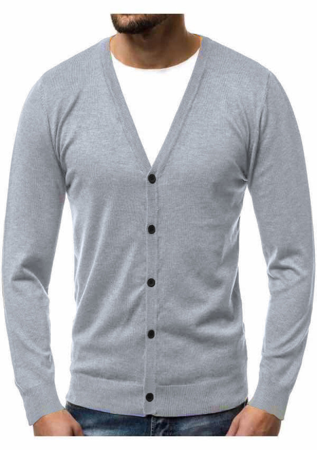 Herren nan Feinstrick-Cardigan mit V-Ausschnitt, schmaler Passform und durchgehender Knopfleiste EB