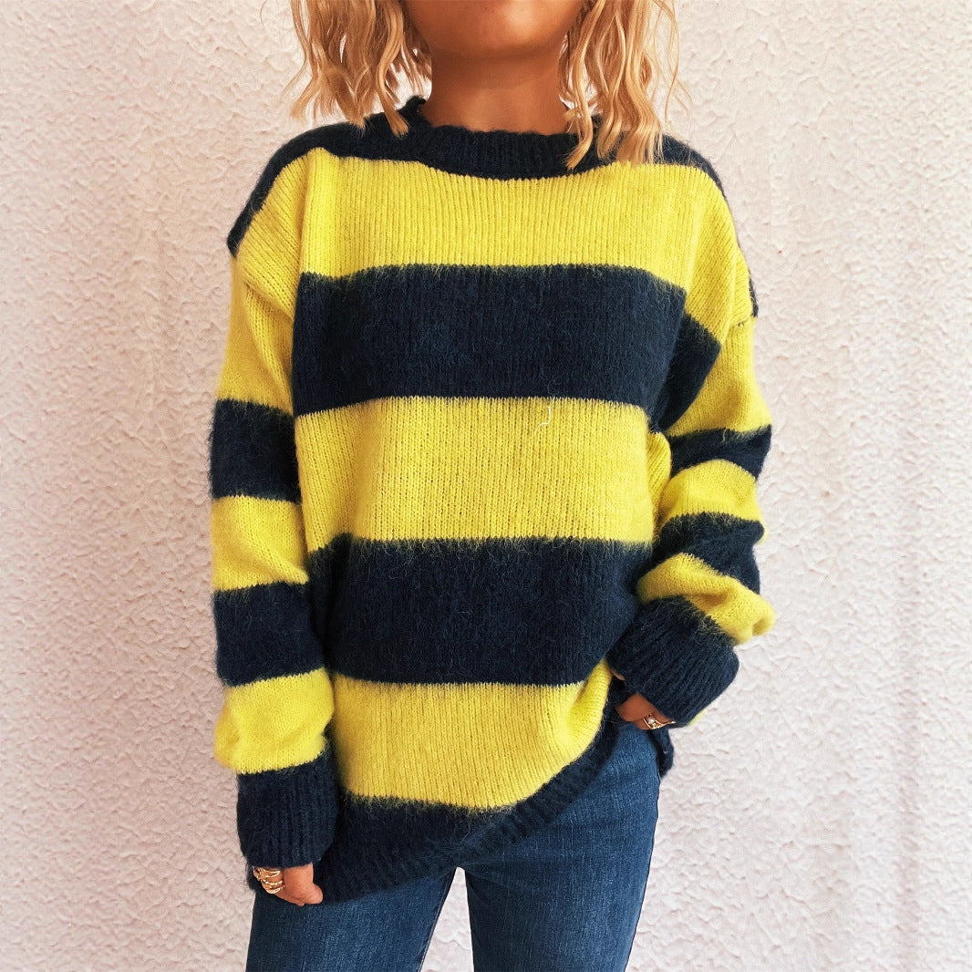 Damen lässiger Streifenpullover im Oversized-Schnitt EB