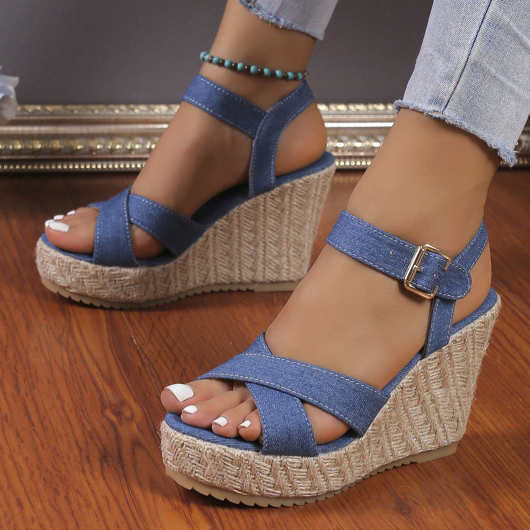 Damen Wedge-Sandaletten mit geflochtenem Jute-Detail und rutschfester Sohle EB
