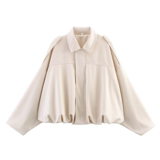 Damen nan Oversize-Kurzjacke mit Ballon-Saum, Schulterpatten und verdeckter Frontleiste EB