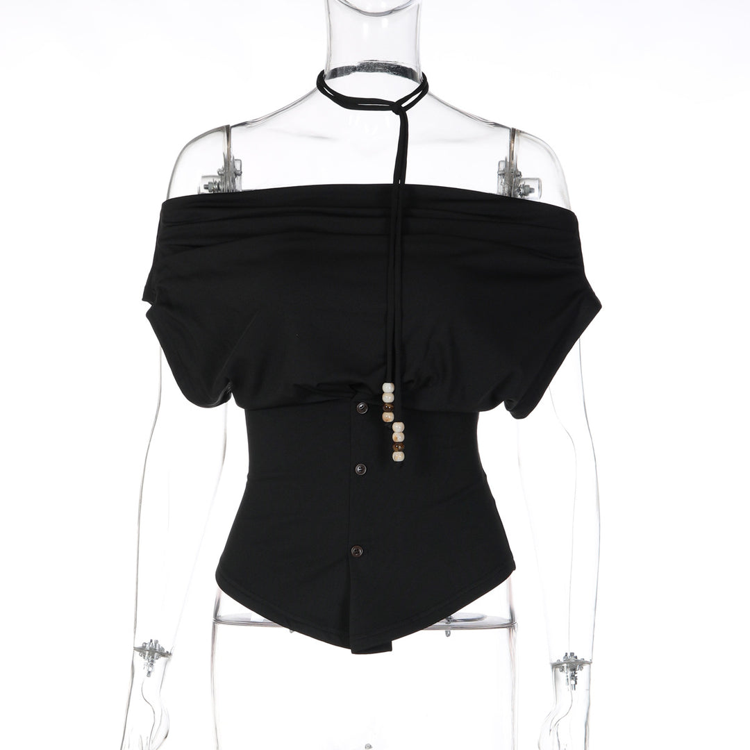 Damen Off-Shoulder Blusenshirt mit dekorativem Kordelzug EB