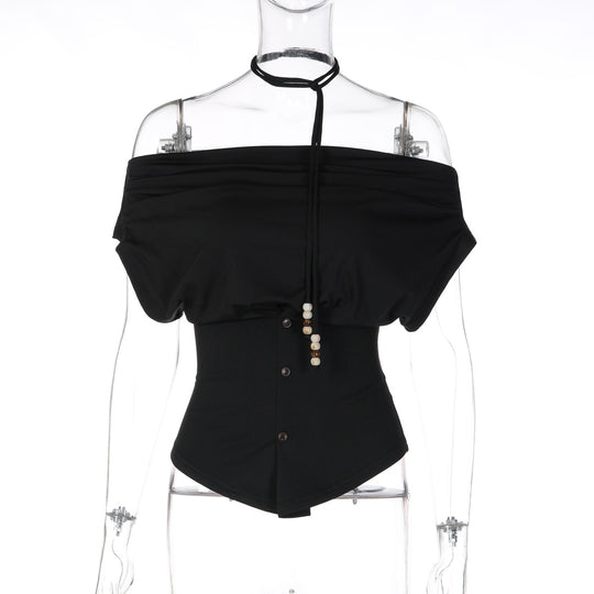 Damen Off-Shoulder Blusenshirt mit dekorativem Kordelzug EB