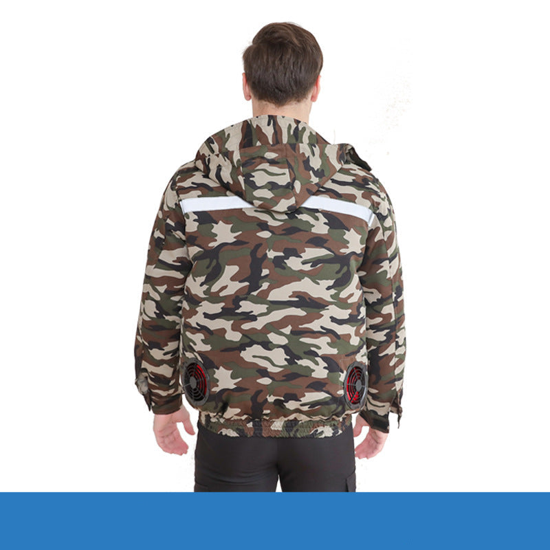 Unisex nan ventilated jacket for work and outdoor with integrated USB fans, battery compartment and hood EB