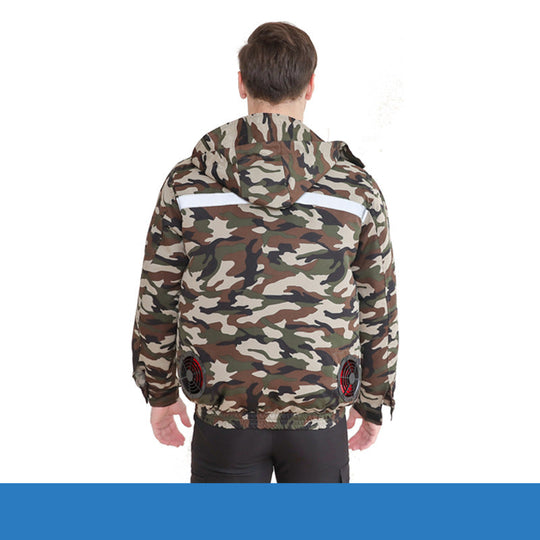 Unisex nan ventilated jacket for work and outdoor with integrated USB fans, battery compartment and hood EB