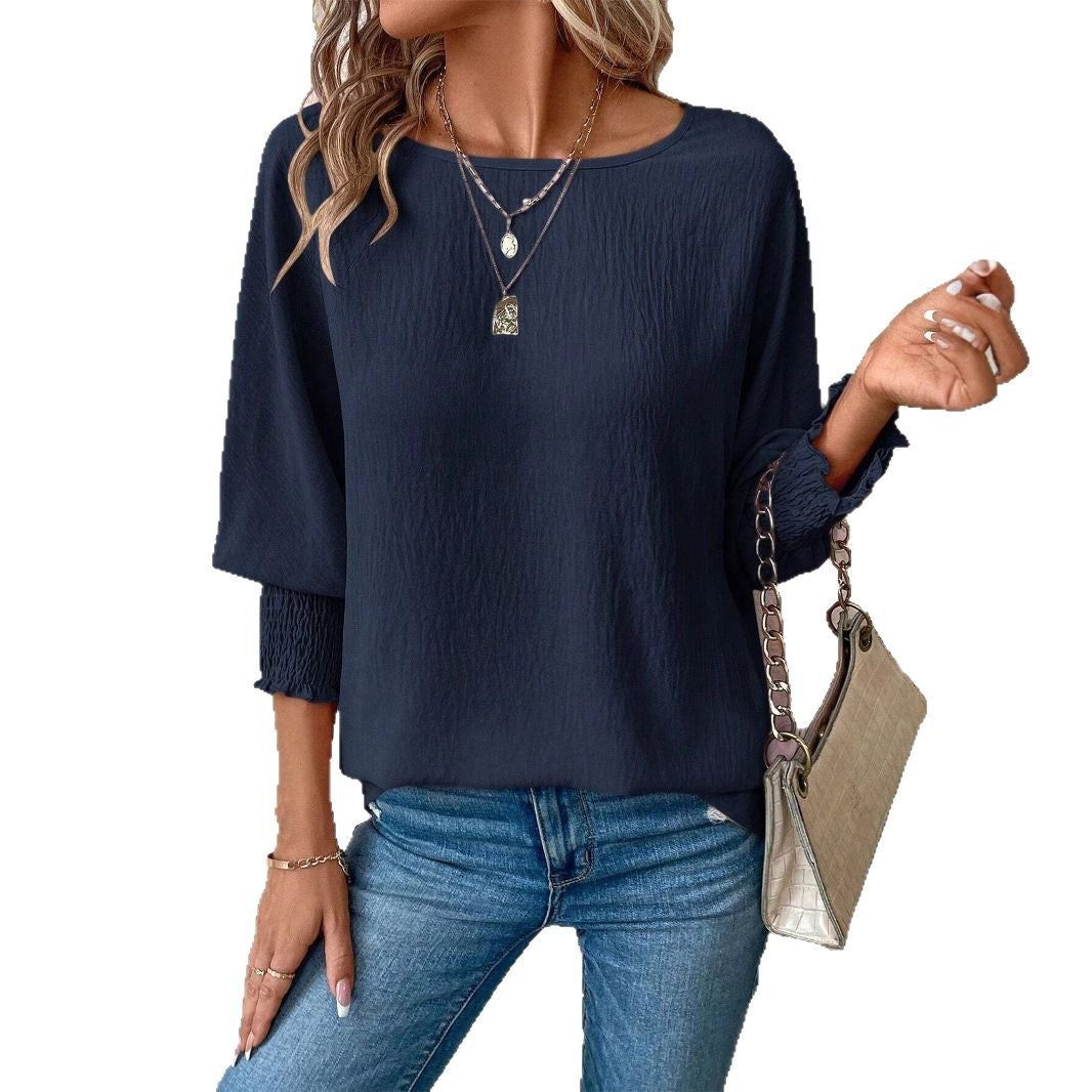 Damen Oversized Bluse mit lässigem Schnitt und elastischen Ärmeln EB