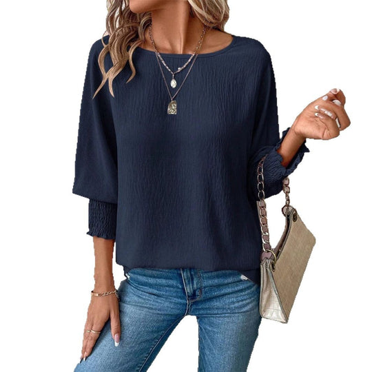 Damen Oversized Bluse mit lässigem Schnitt und elastischen Ärmeln EB