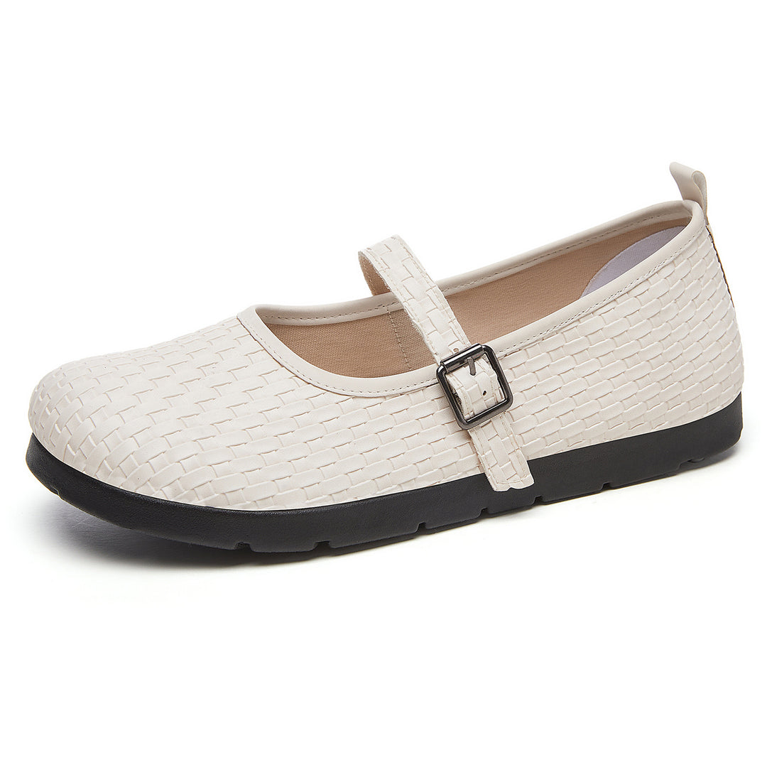 Damen nan Mary-Jane Ballerina-Slipper mit gewebter Oberflächenstruktur, verstellbarem Riemen und stoßdämpfender Leichtsohle EB