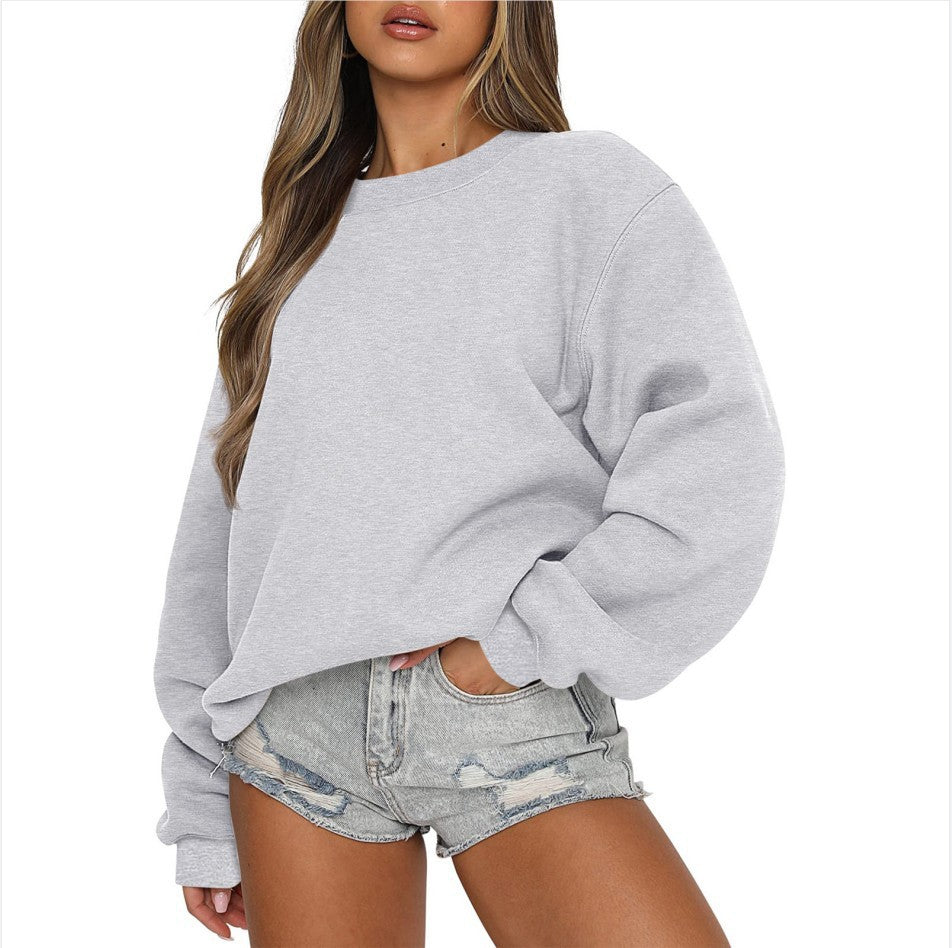 Damen nan oversized Rundhals-Sweatshirt aus Baumwollmix mit überschnittener Schulter, angerauter Innenseite und elastischen Bündchen EB
