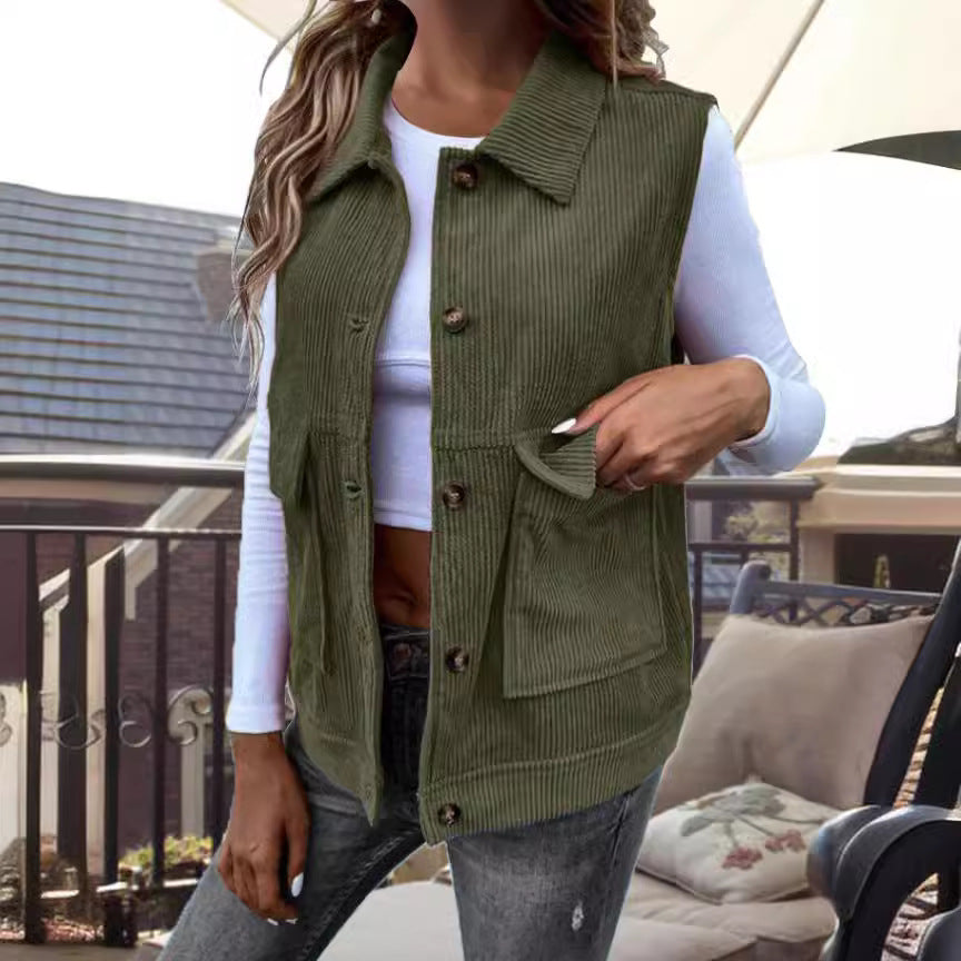 Damen Strickweste mit Taschen und klassischem Kragen EB