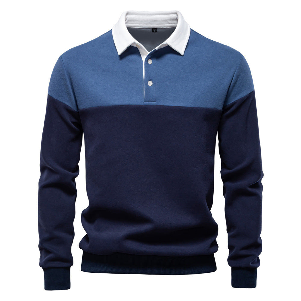 Herren nan sportlich-elegantes Langarm-Polo im Rugby-Stil mit kontrastierendem Kragen und breitem Brustpaneel EB