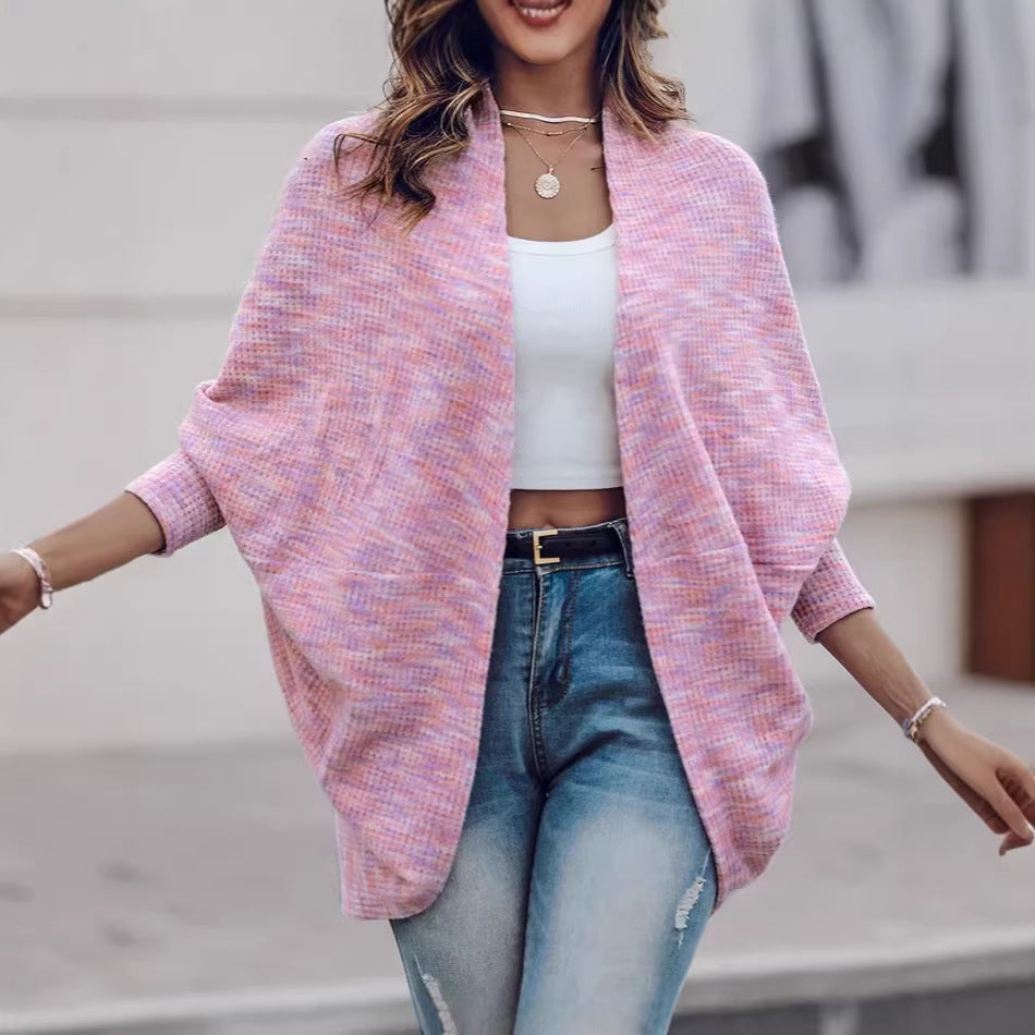 Damen Oversized Strickponcho mit offener Front und Bouclé‑Struktur EB