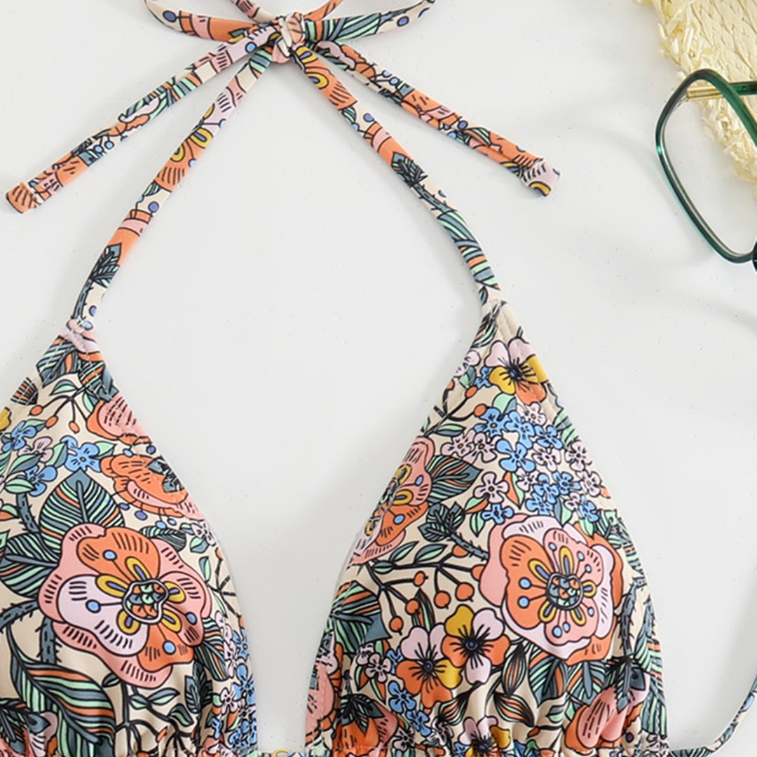 Damen Bikini-Set mit verspieltem Blumenmuster und verstellbaren Trägern EB