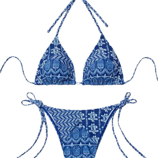 Damen Triangel-Bikini mit verspielt floralem Design und bindbaren Trägern EB