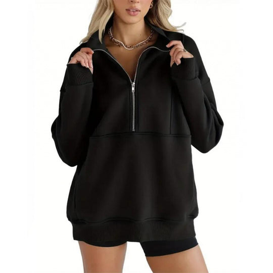 Damen Sweatshirt mit halbem Reißverschluss und oversized Schnitt EB