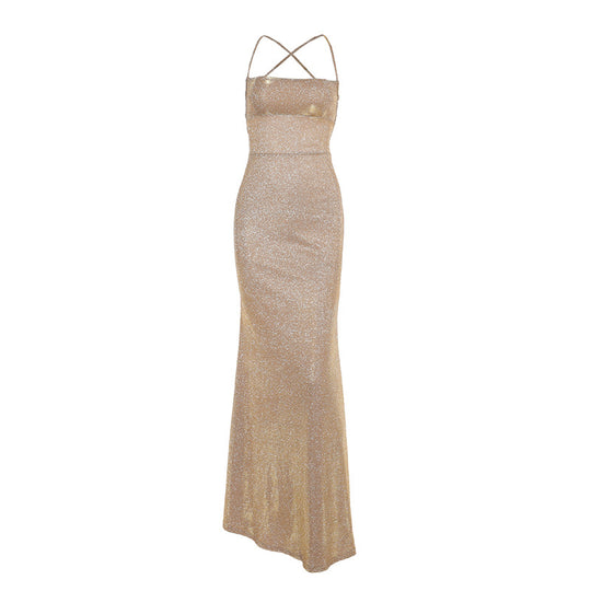 Damen Glitzerndes Kleid mit schmalem Schnitt und verführerischem Rückenausschnitt EB
