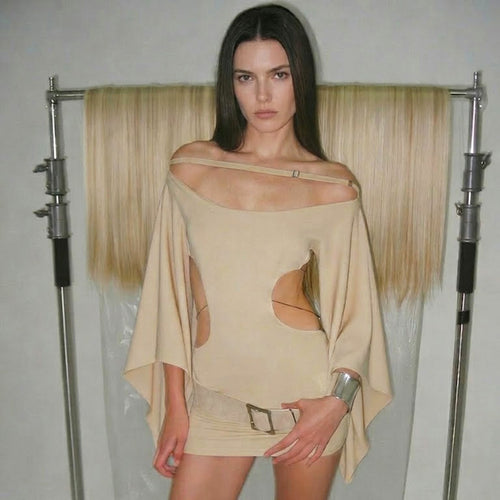 Damen elegantes Oversized Kleid mit transparenten Einschnitten und modernem Design EB