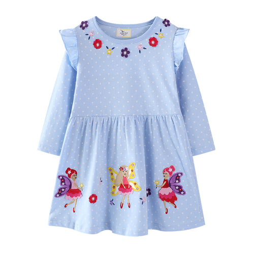 Mädchen Langarmkleid mit fröhlichen Feen-Applikationen EB