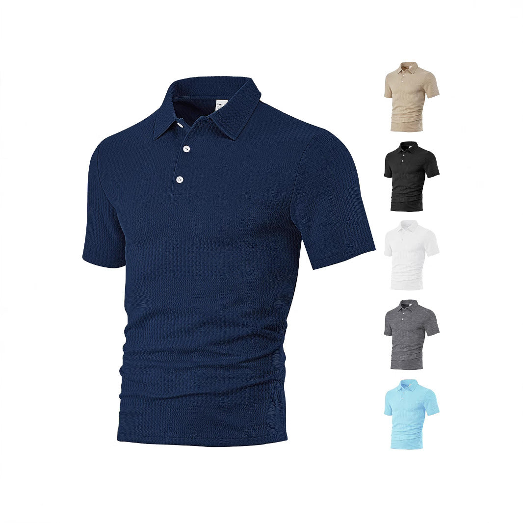 Herren nan körperbetontes Kurzarm-Polo aus elastischem Jacquardstrick mit Hemdkragen EB