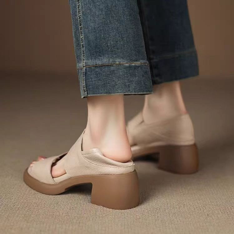 Damen Komfortable Sandalen mit modischen Riemen und bequemer Blockabsatz EB