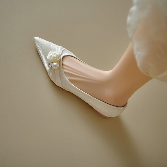 Damen elegante Ballerinas mit floralem Dekor und feinem Satin EB