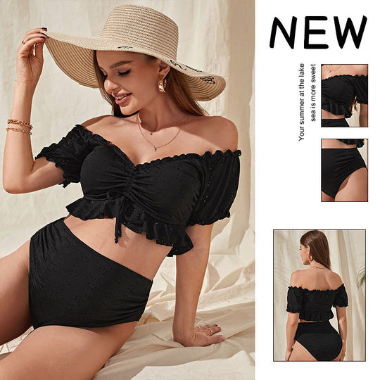 Damen Hochtaillierter Bikini mit lässigem Puffärmel-Oberteil EB