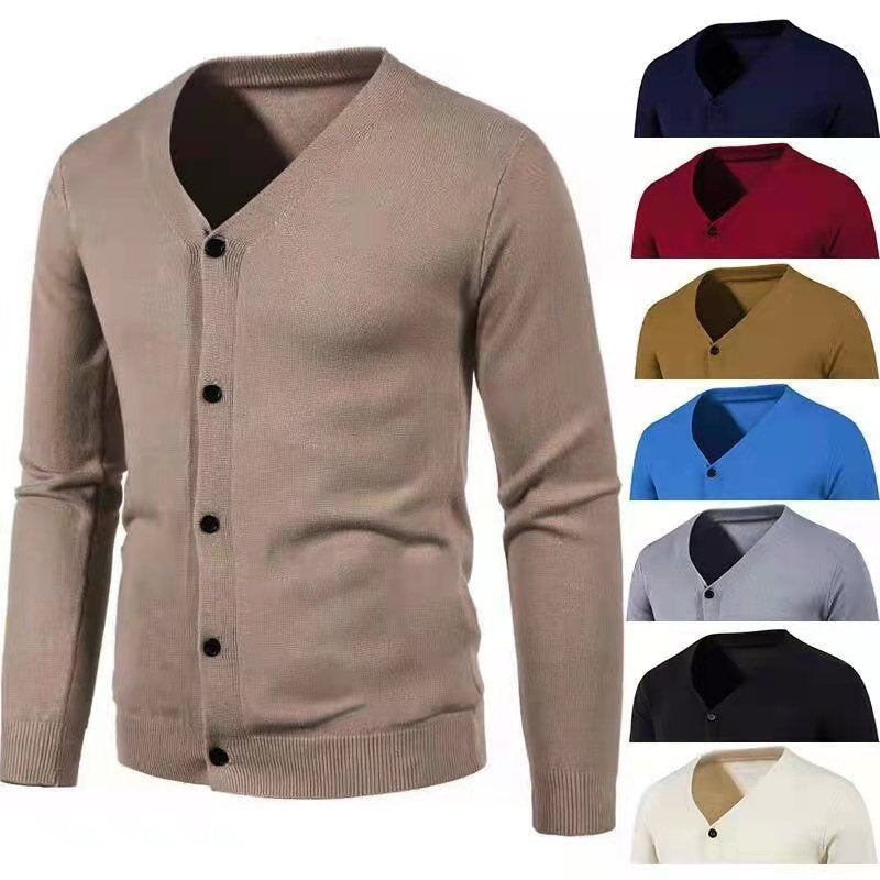 Herren stilvolle Strickjacke mit tiefem V-Ausschnitt und Knopfleiste EB