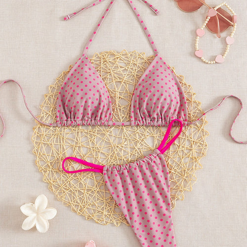Damen Triangel-Bikini mit verspielt gepunktetem Design und verstellbaren Trägern EB