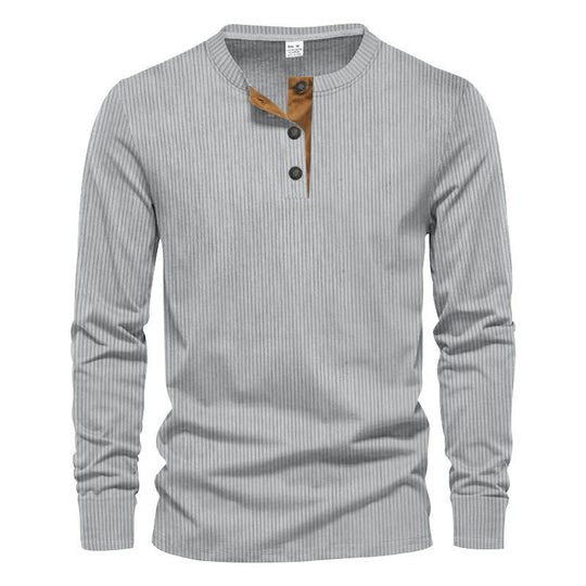 Herren Langarmshirt mit strukturierter Rippenoptik und modischem Knopfleisten-Detail EB