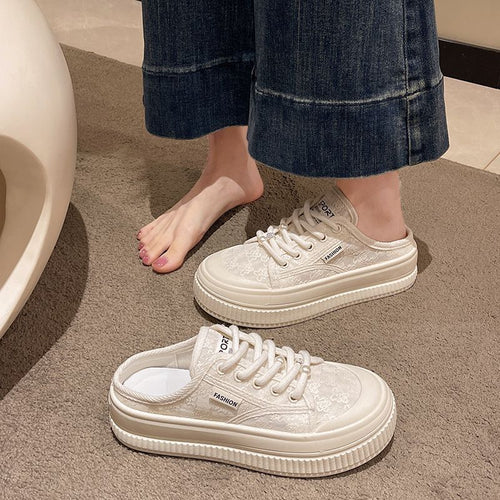 Damen Lace-Up Plateau Sneakers mit dekorativen Details EB