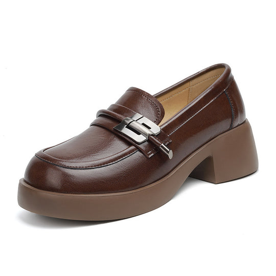 Damen Elegante Blockabsatz Mokassins mit modischem Schnallen-Detail EB