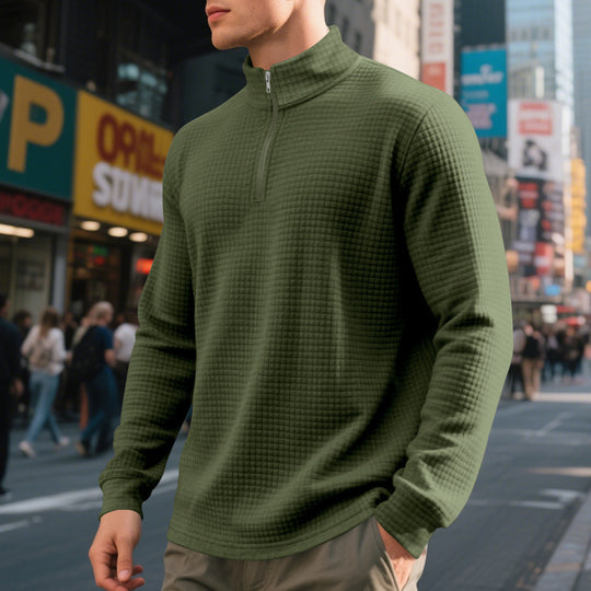 Herren nan City-Thermo-Pullover mit kurzem Reißverschluss Stehkragen und feiner Quadratstruktur EB