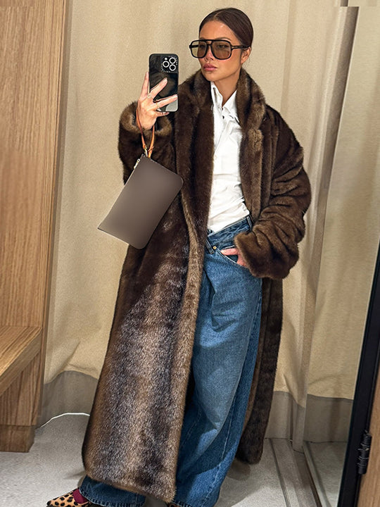 Damen luxuriöser Kunstpelzmantel mit elegantem Schnitt EB