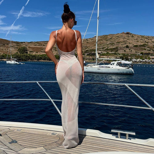 Damen Maxikleid aus transparentem Strickmaterial mit feinster Rippstruktur EB