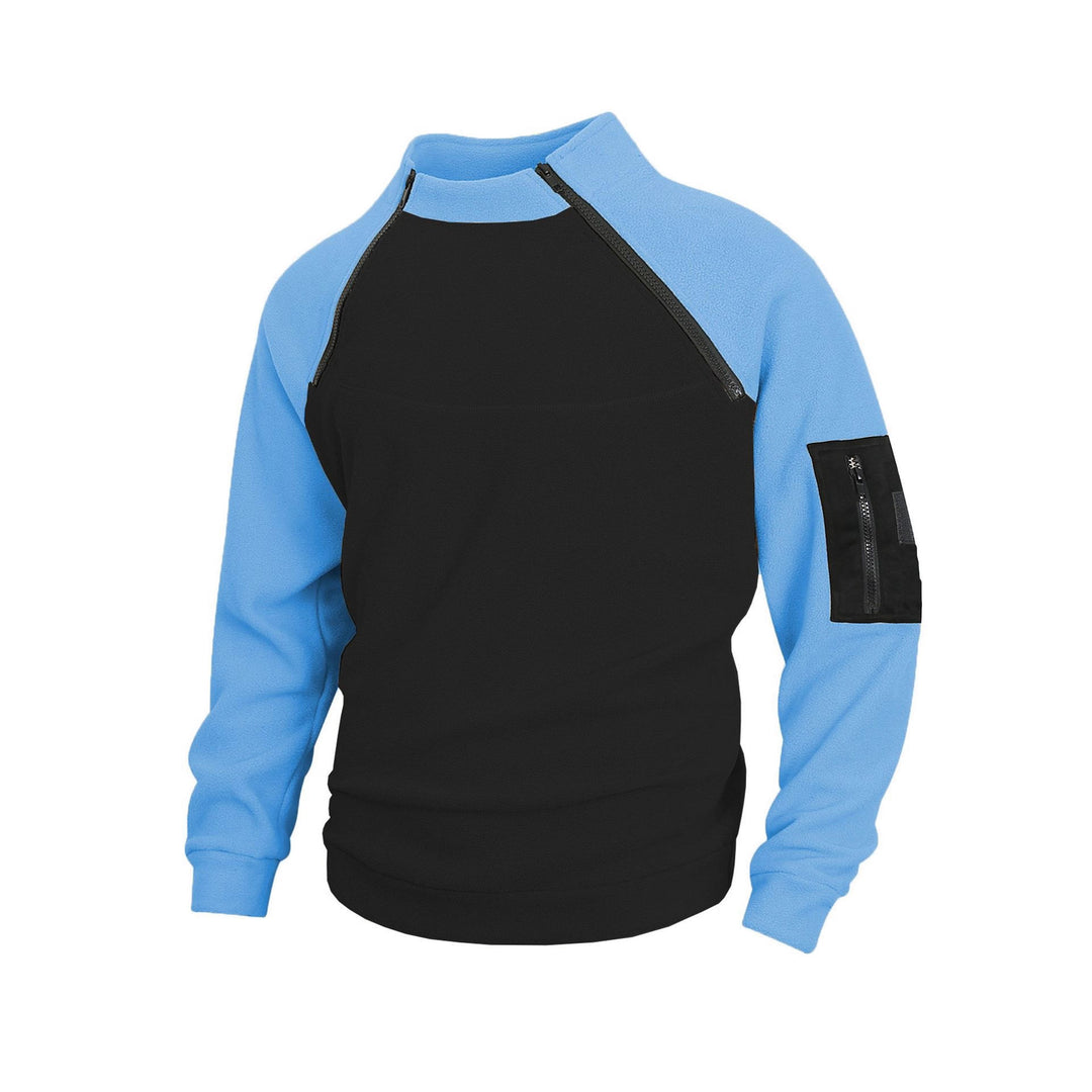 Herren nan technischer Fleece-Halbzip-Pullover mit asymmetrischen Schulterreißverschlüssen und Reißverschluss-Ärmeltasche EB