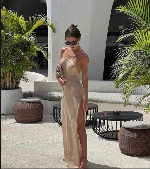 Damen Elegantes Maxikleid mit schickem Schlitz und feinem Stoff EB