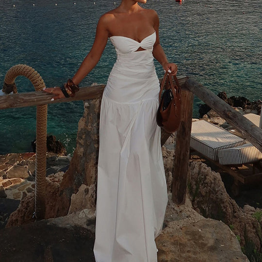 Damen Trägerloses Maxi Kleid mit dekorativem Cut-Out und elegantem Faltenwurf EB