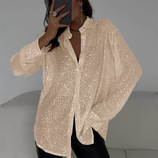 Damen Glitzernde Übergröße Bluse EB