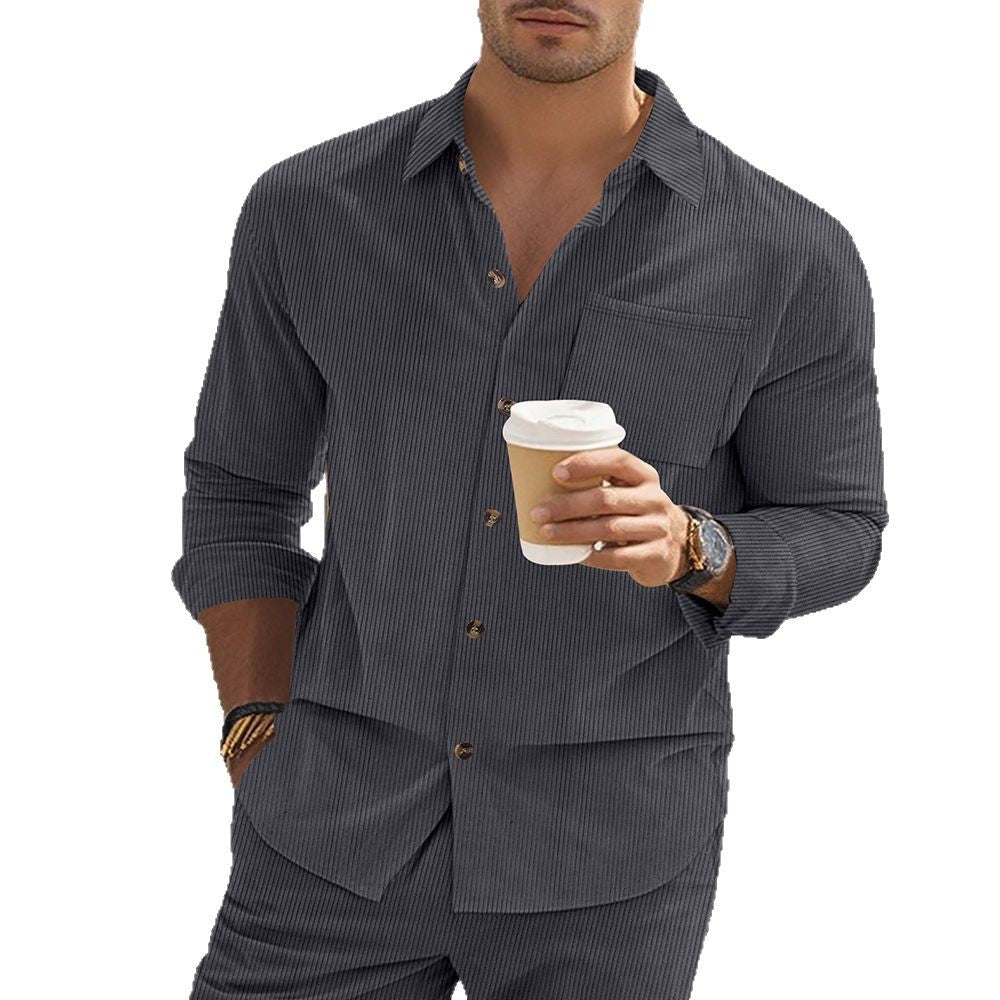 Herren gestreiftes Langarmshirt mit modischem Stehkragen und praktischer Brusttasche EB