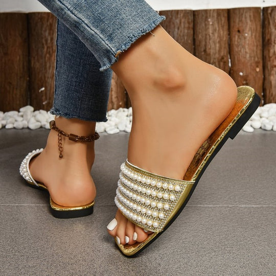 Damen Glamouröse Riemen-Sandalen mit Perlen-Applikation EB