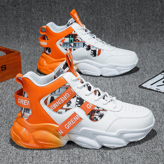 Herren futuristische High-Top Plateausneaker mit gemustertem Textil-Mix, gepolstertem Knöchelkragen und skulpturierter EVA-Sohle EB